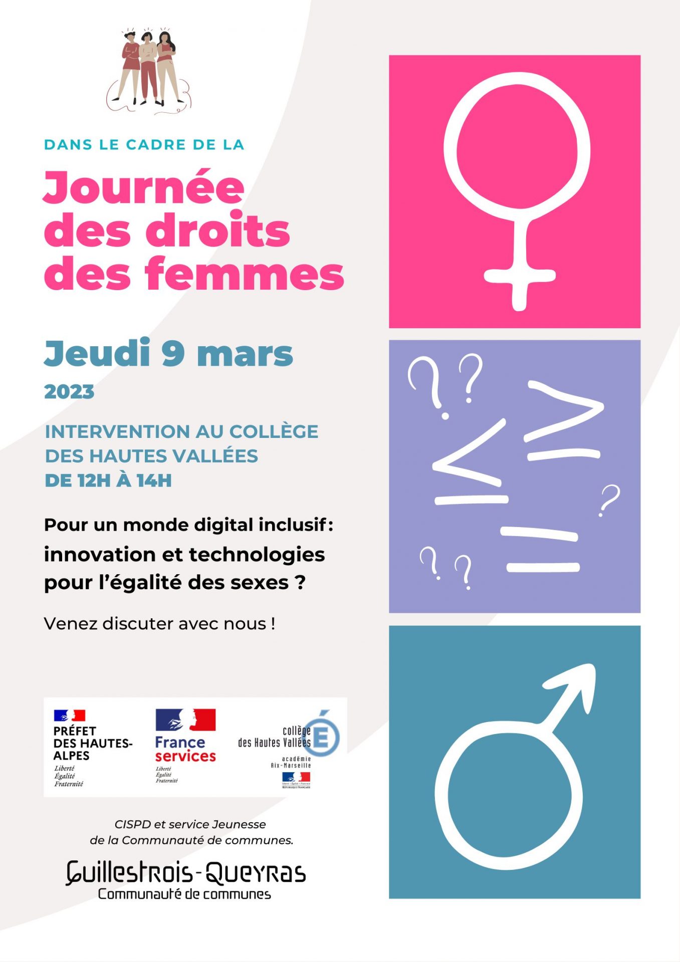 Intervention au collège pour la Journée des droits des femmes (reportée au jeudi 9 mars)